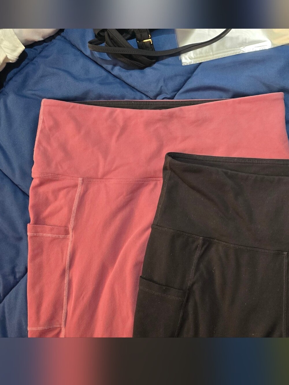 Lot Of 2 Tuff Athletics Black and Mauve Leggings with Side Pockets